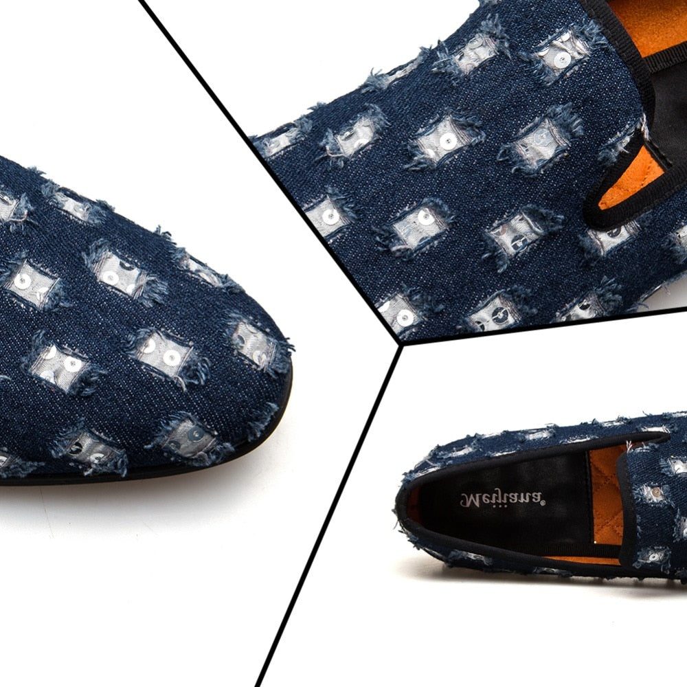 Casual Blue Denim Hollow Patched Light Transpirable Estilo Hombres Mocasines Zapatos