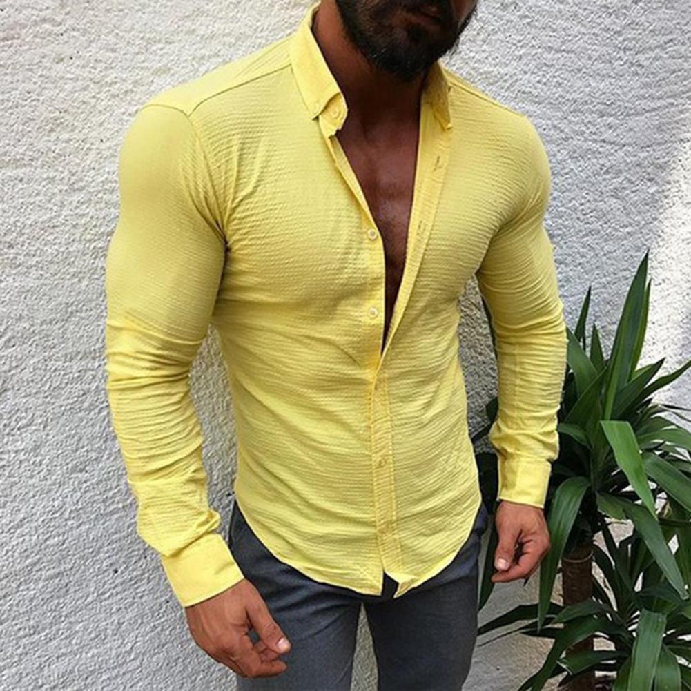Solid Color Long Sleeve Slim Fit Basic Style Men Shirts