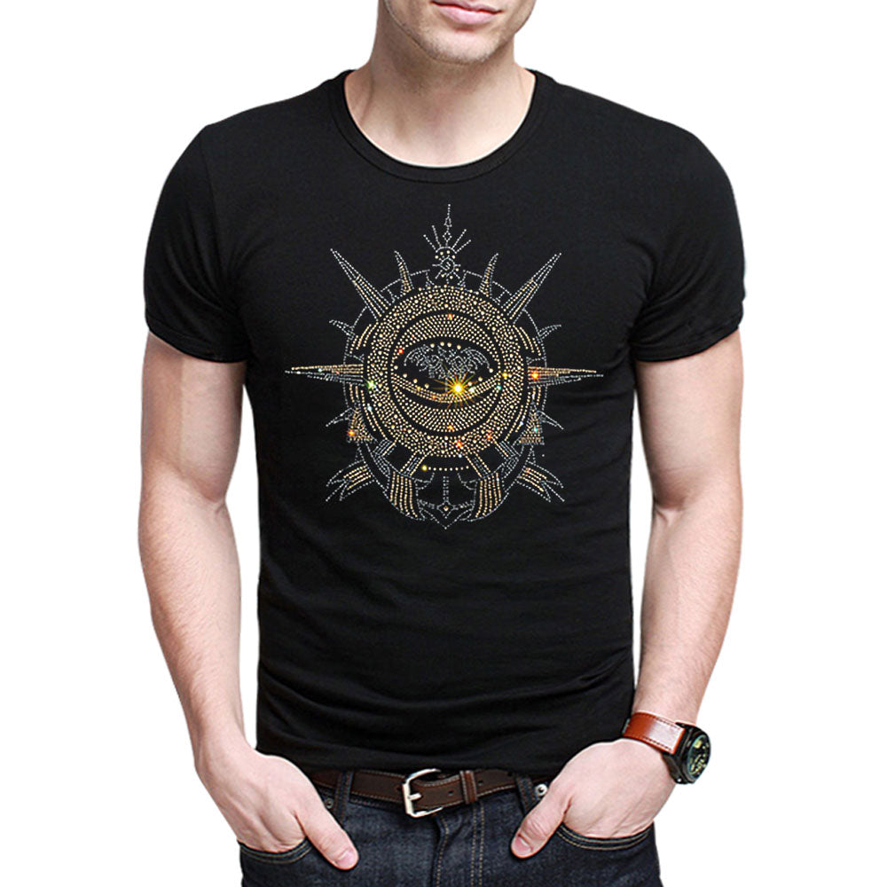 Rhinestone Solid Cotton Short-Sleeved T-Shirt
