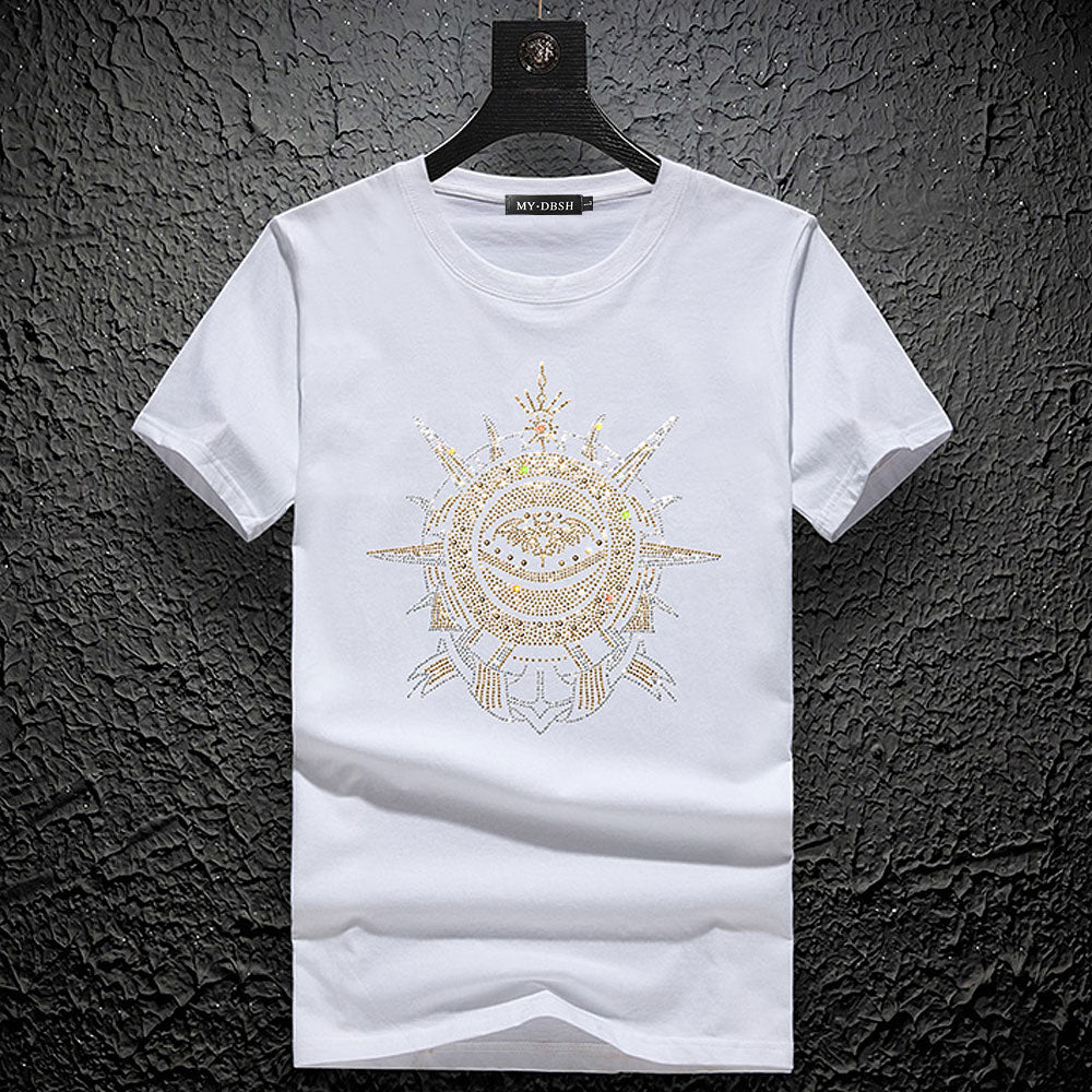 Rhinestone Solid Cotton Short-Sleeved T-Shirt