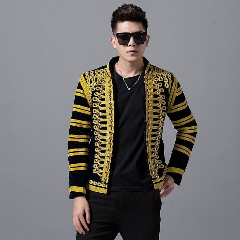 Black and Gold Court Style Men Dress Blazers for Stage Performer Black and Gold Court Style Men Dress Blazers for Stage Performer