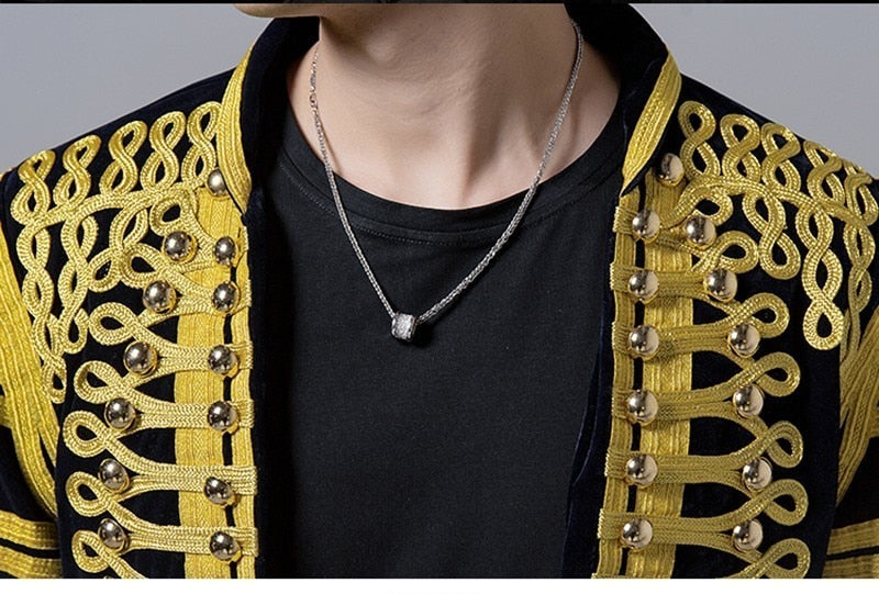 Black and Gold Court Style Men Dress Blazers for Stage Performer - FanFreakz