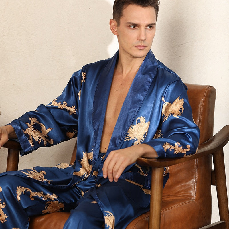 Dragon Pattern Satin Pajamas Robe