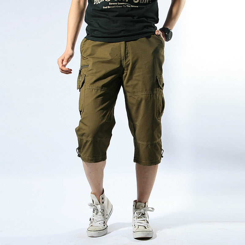 Cotton Solid Cargo Multi Pocket Style Men Shorts