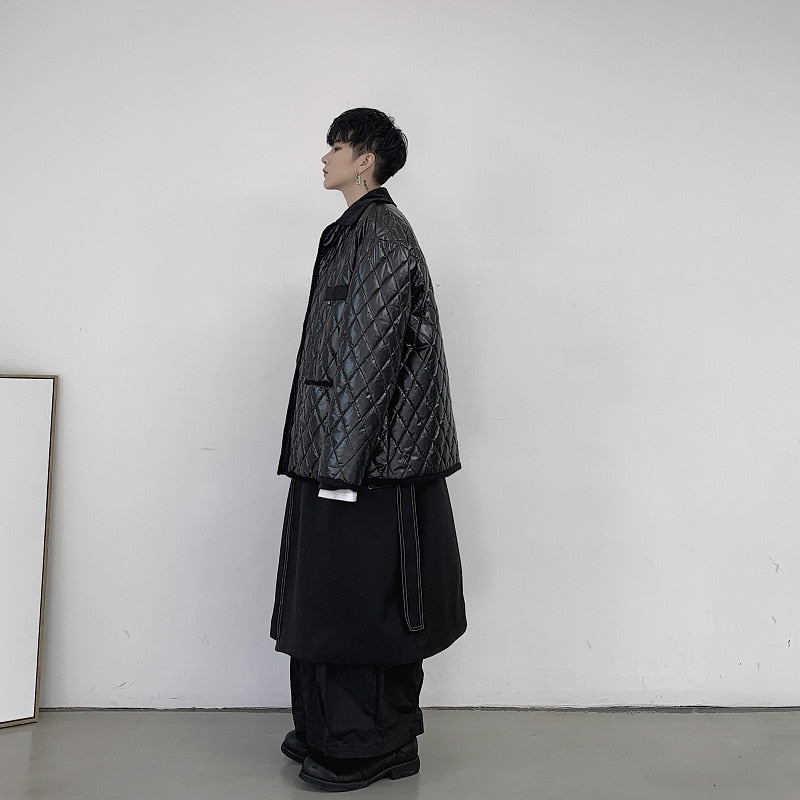 Black Casual with Diamond Stitch Parka Men Jacket