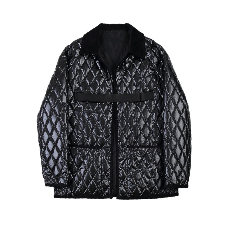 Black Casual with Diamond Stitch Parka Men Jacket