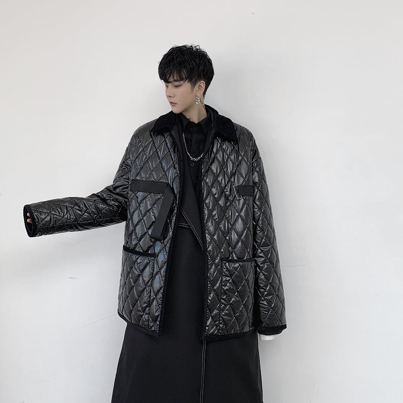 Black Casual with Diamond Stitch Parka Men Jacket