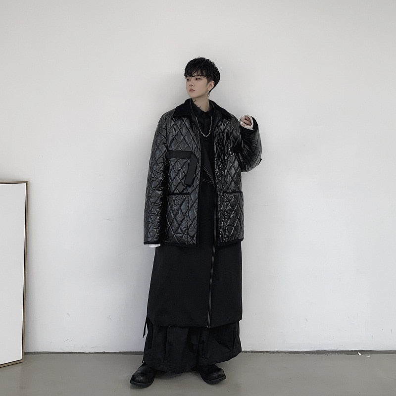 Black Casual with Diamond Stitch Parka Men Jacket