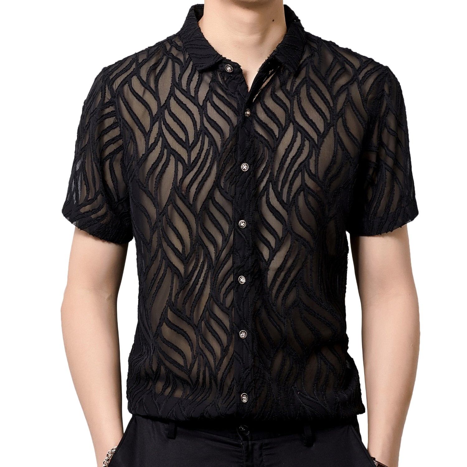 Chemise pour homme à motif en relief en velours semi-transparent
