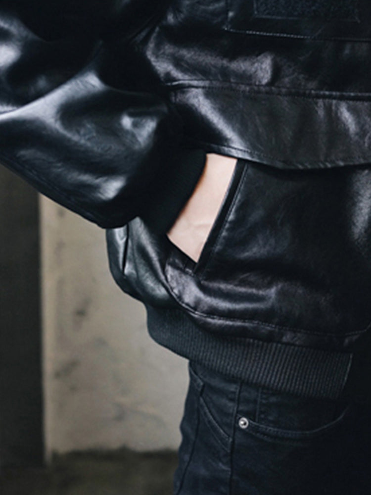 Veste en cuir épais et chaud en fourrure à col ivoire