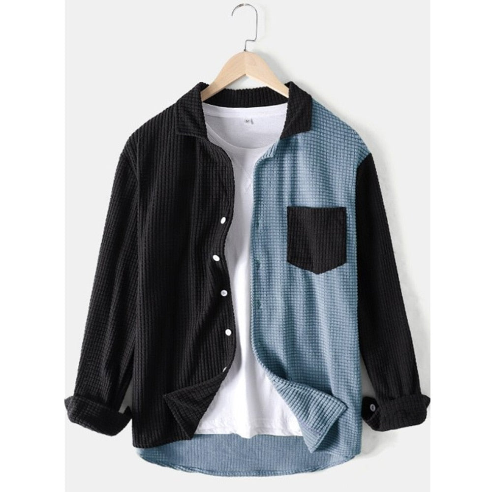 Two-Toned Geometric Pattern Long-Sleeved Shirt