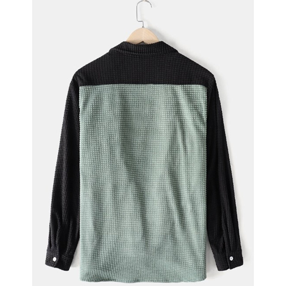 Two-Toned Geometric Pattern Long-Sleeved Shirt