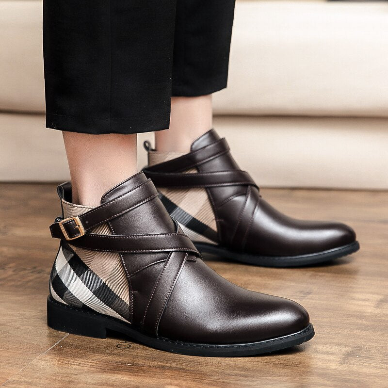 Casual Patchwork Buckle Strap Ankle Boots