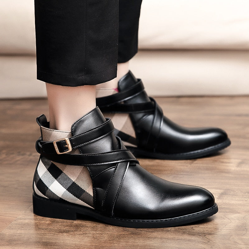 Casual Patchwork Buckle Strap Ankle Boots