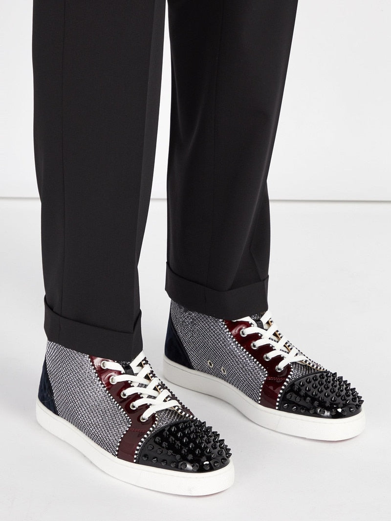 Glossy Rivets Men Metallic Leather High Top Sneaker