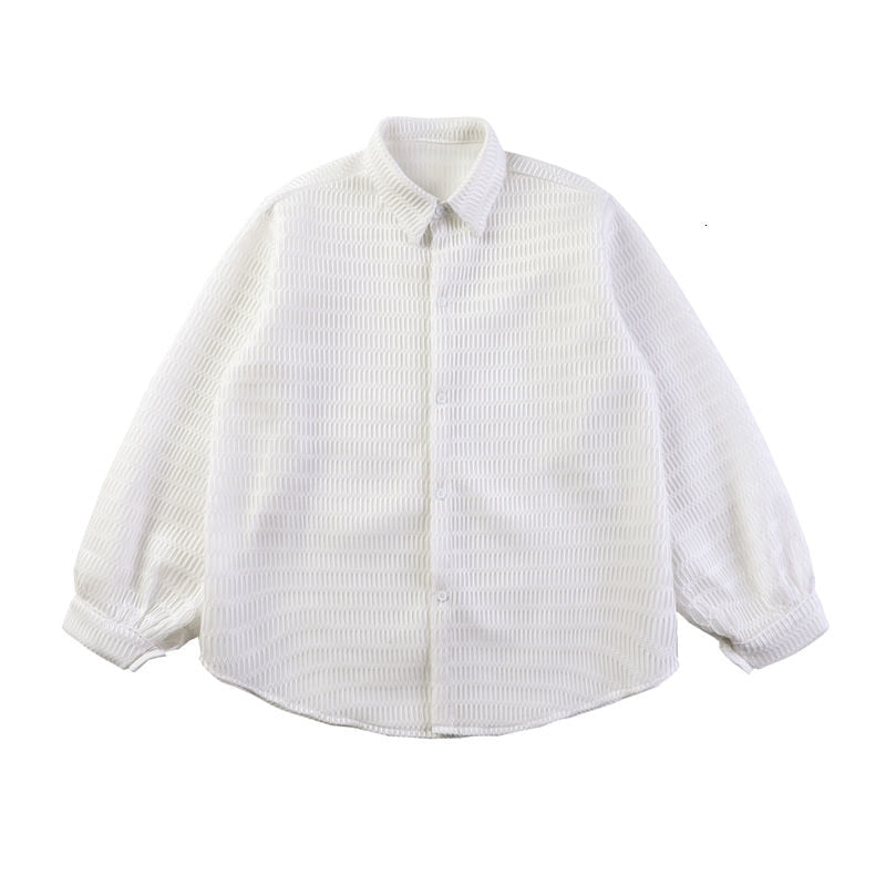 Oversized Mesh Monocolor Long Sleeve Shirt