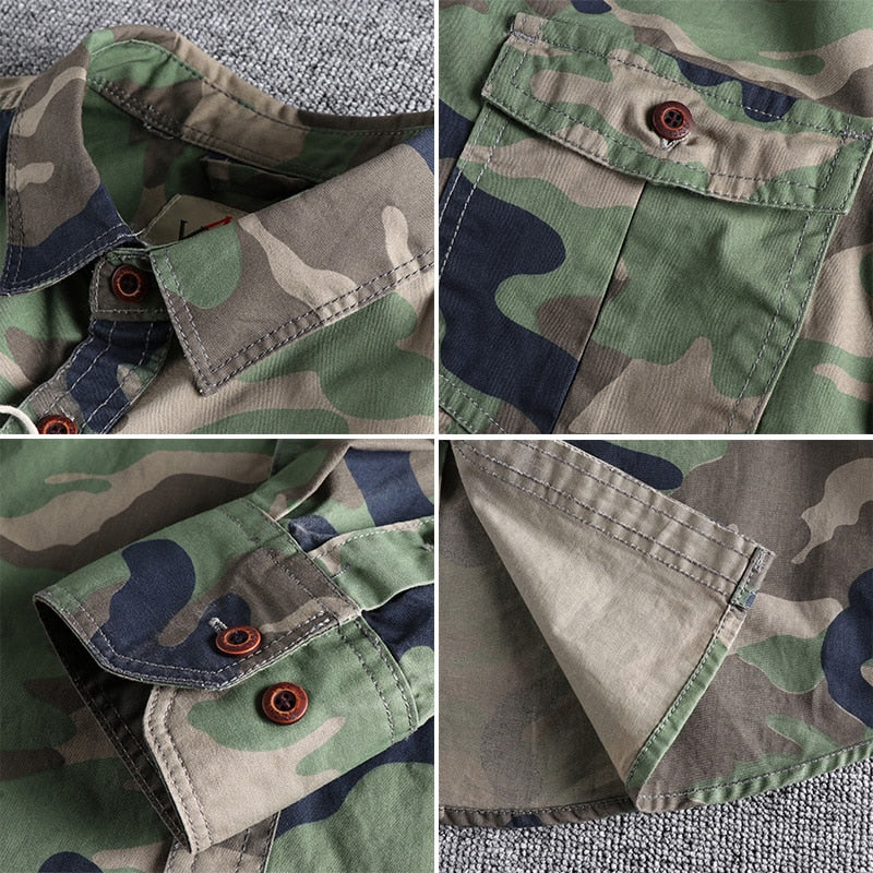 Camouflage Long Sleeve Turn-Down Collar Cargo Shirts