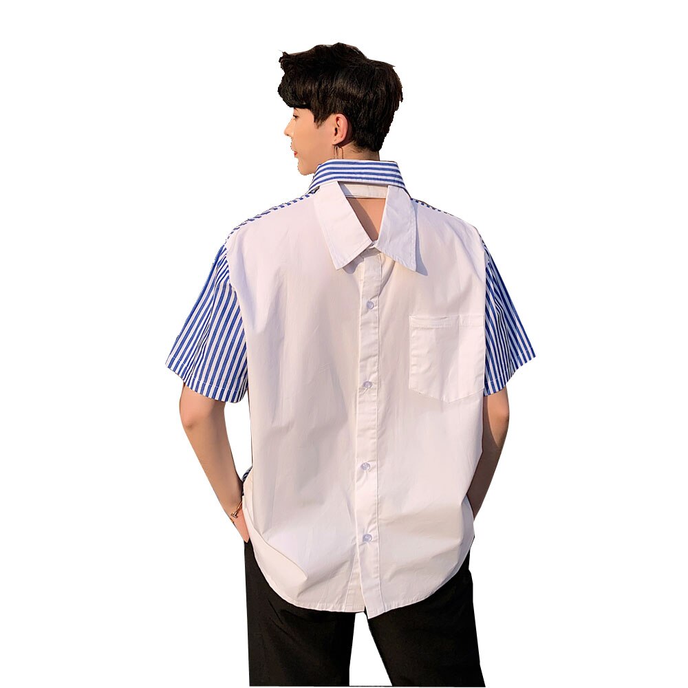 Two-Sided Double Collar Striped Shirt