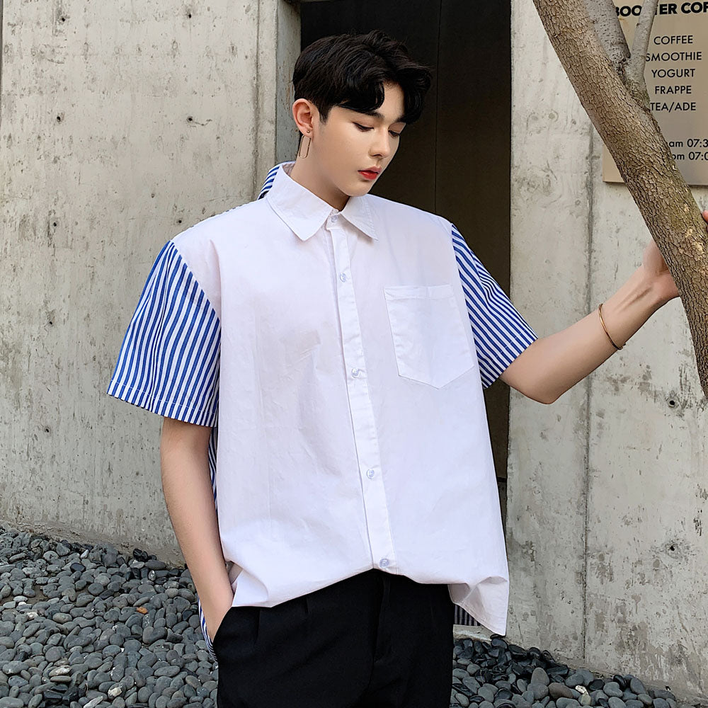 Two-Sided Double Collar Striped Shirt