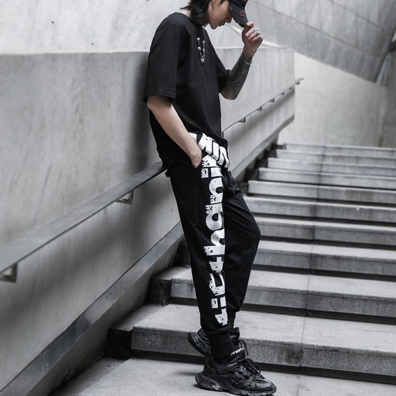 Printed Letter Drawstring Hip Hop Style Men Joggers