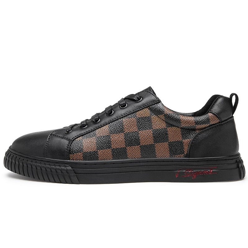 Black Brown Checkered Pattern Leather Shoes