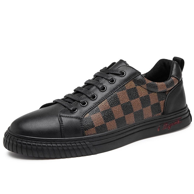 Black Brown Checkered Pattern Leather Shoes