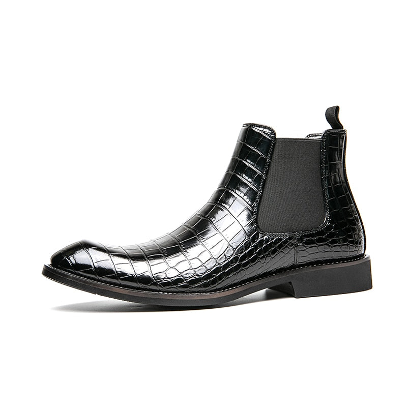 Crocodile Pattern Square Toe Leather Boots