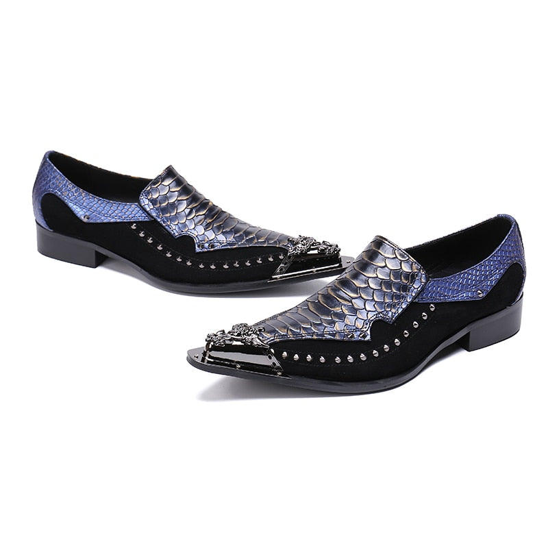 Metallic Snakeskin Leather Men Side Rivets Shoes