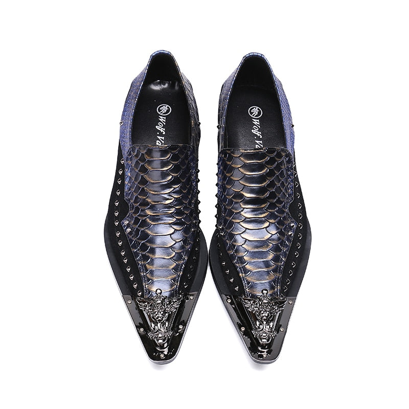 Metallic Snakeskin Leather Men Side Rivets Shoes