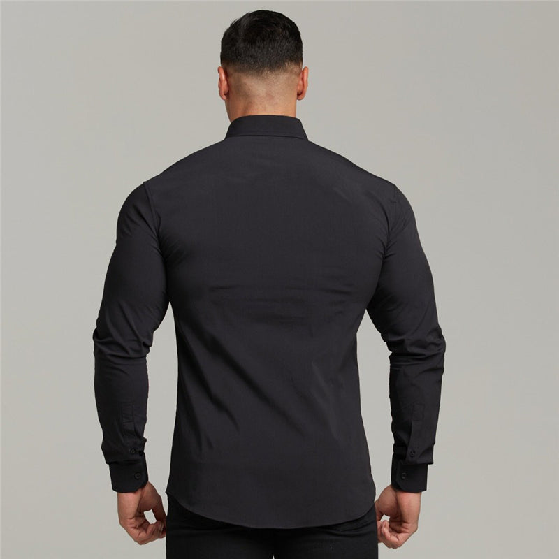 Muscular Solid Fit Casual Long Sleeve Shirt