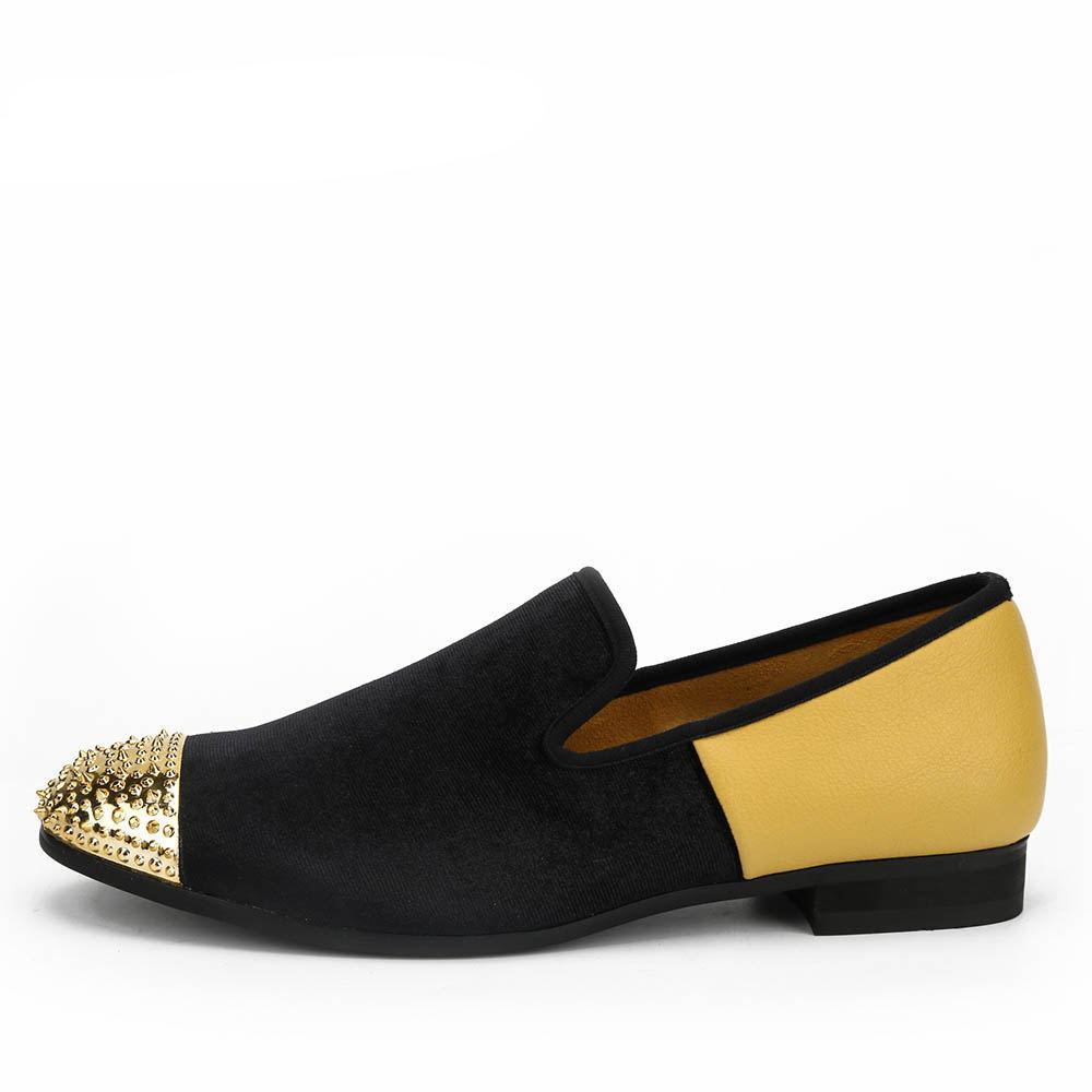 Mini Spike Toe Contraste Color Hombres Terciopelo Loafer Zapatos