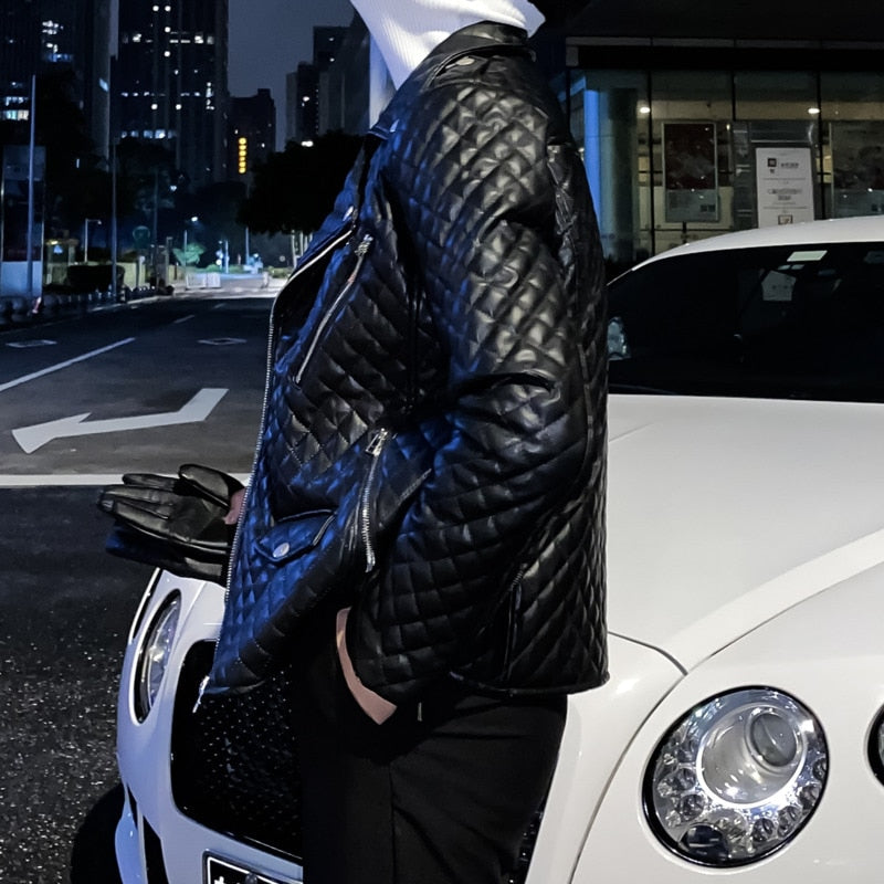 Chaqueta de piel sintética con patrón de diamantes de color sólido