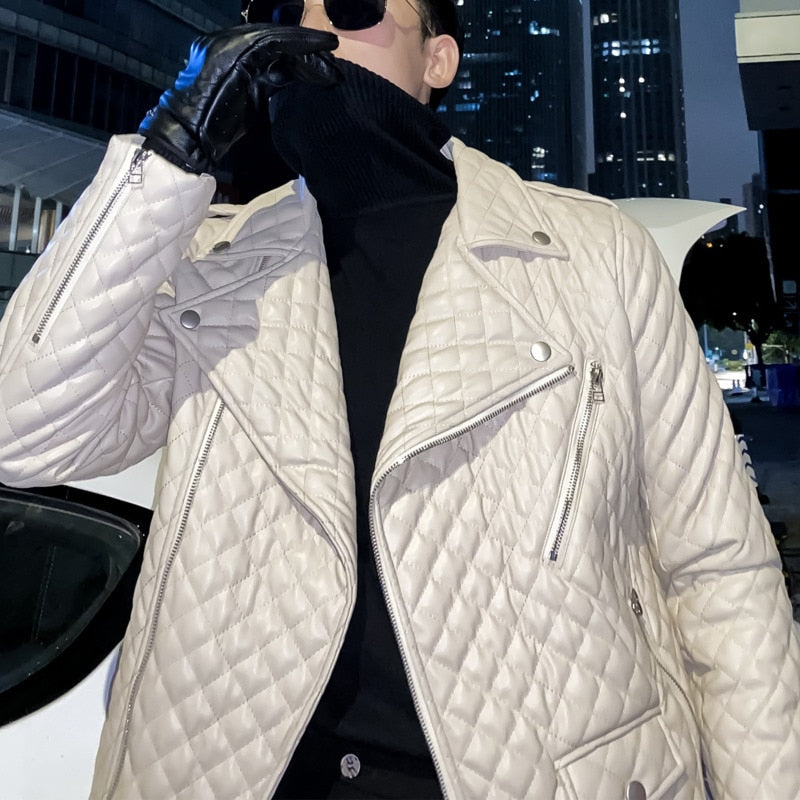 Chaqueta de piel sintética con patrón de diamantes de color sólido