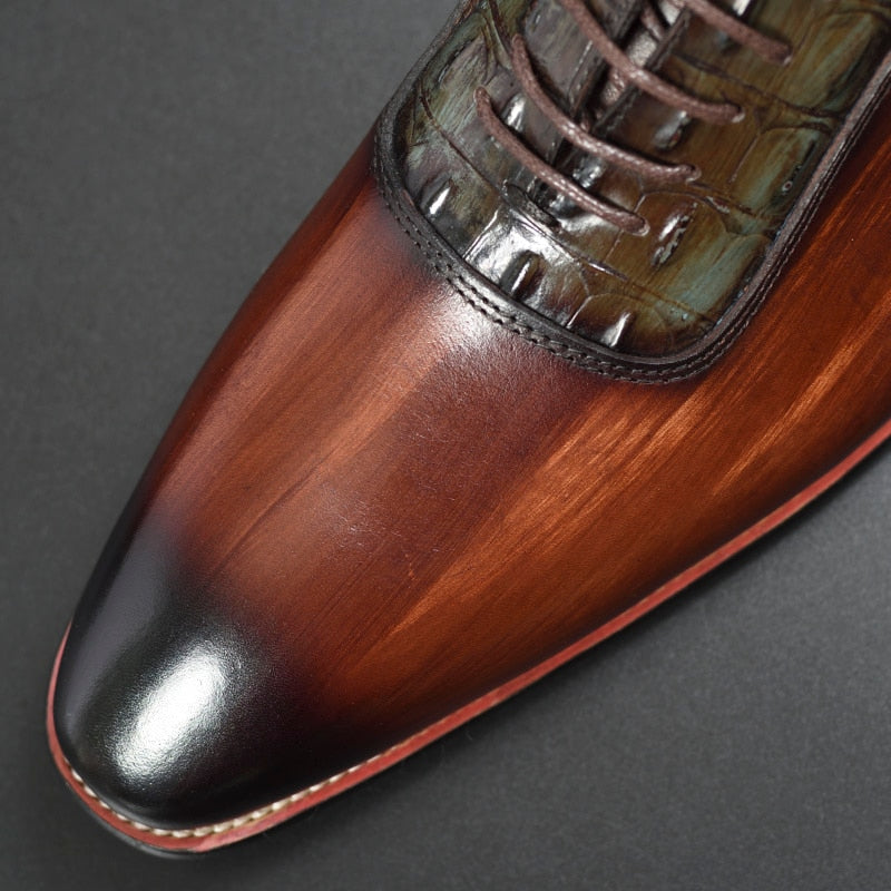 Punta estrecha Vestido formal Cuero con cordones Café Color mezclado Zapatos de hombre