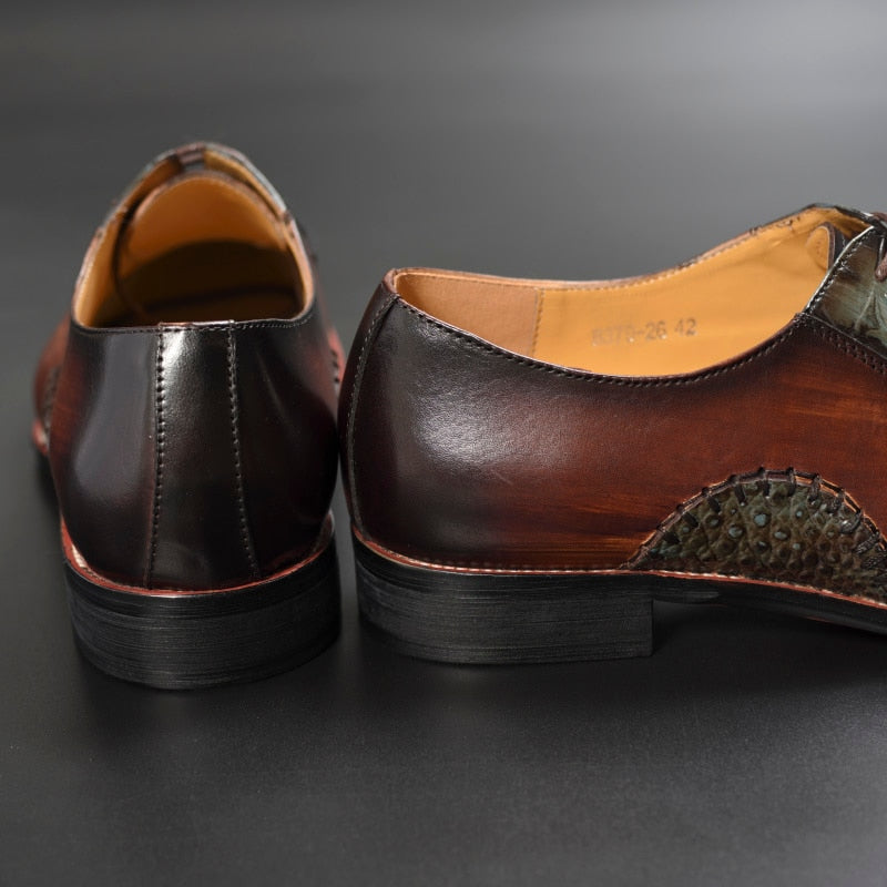 Punta estrecha Vestido formal Cuero con cordones Café Color mezclado Zapatos de hombre