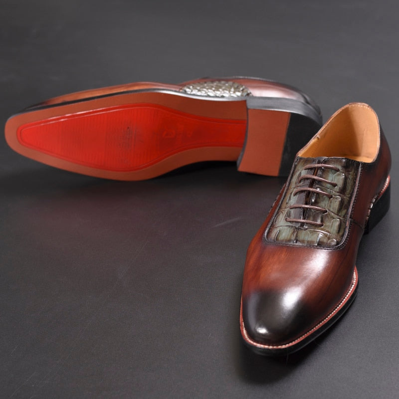 Punta estrecha Vestido formal Cuero con cordones Café Color mezclado Zapatos de hombre