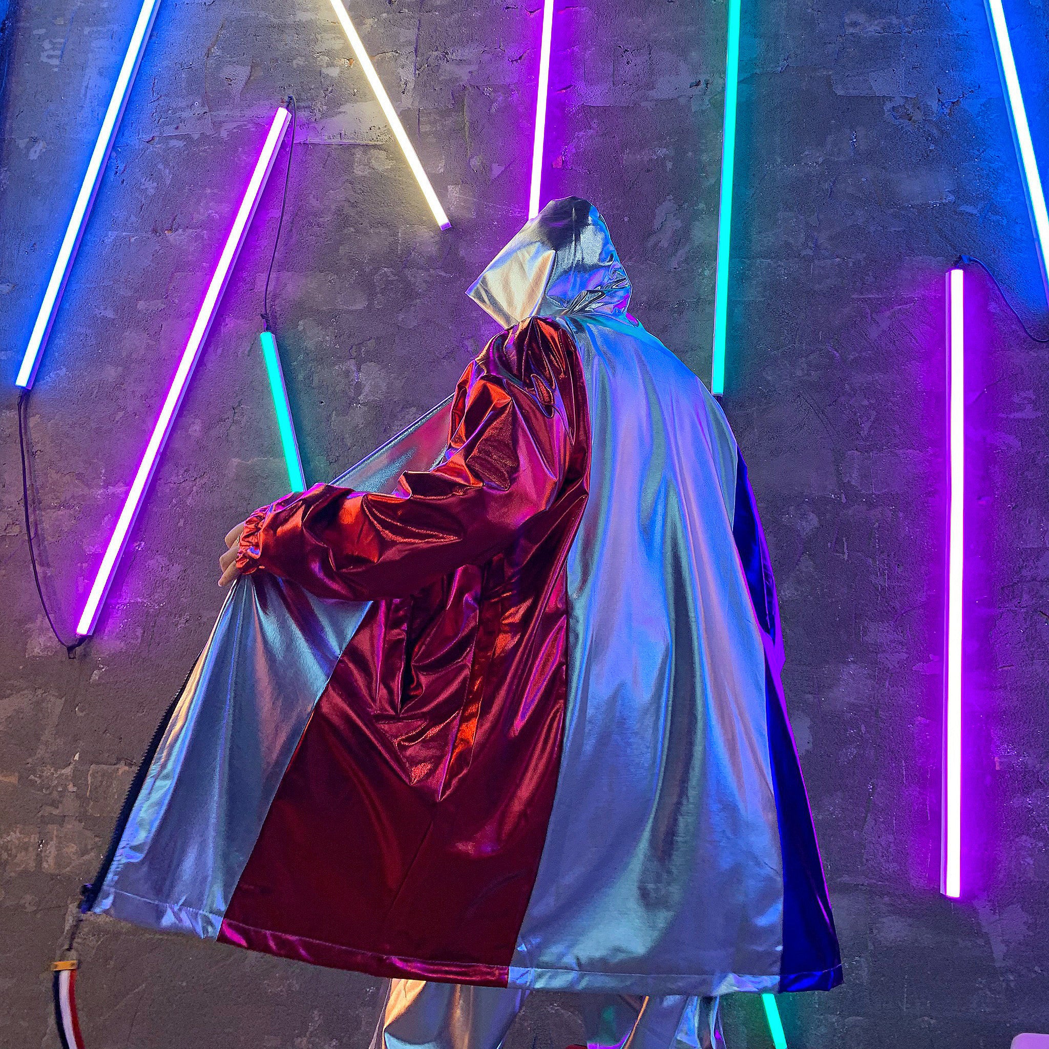 Glossy Splice Loose Long Casual Hommes Trench Jacket