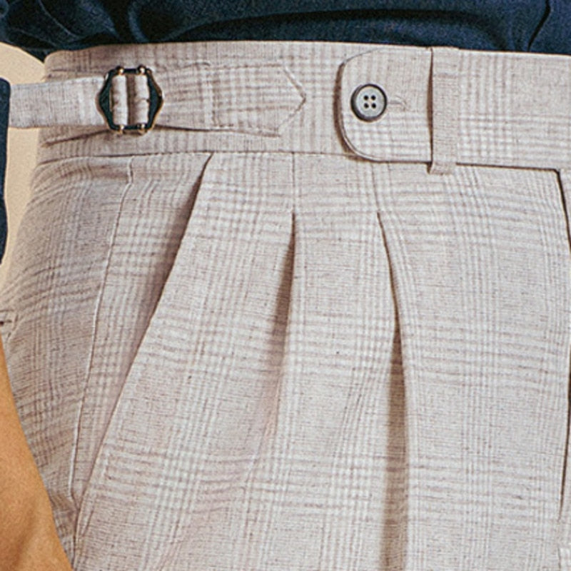 High Waist Plaid Pattern Trousers