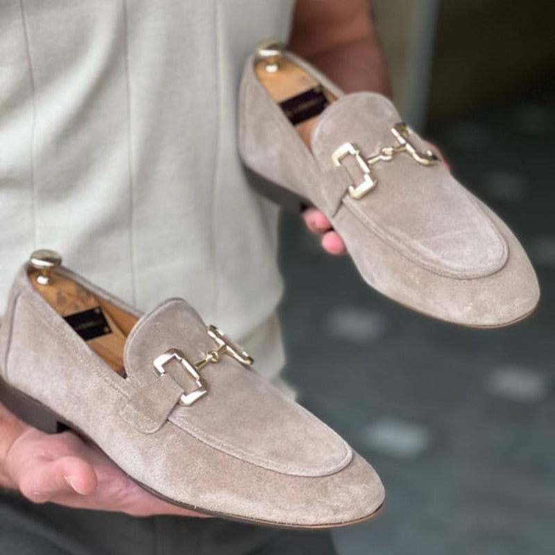 Faux Suede Metal Appliques Loafers Shoes