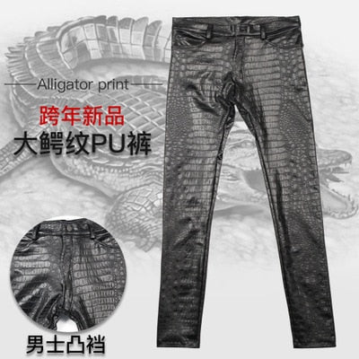 Crocodile Pattern PU Leather Motorbike Pants