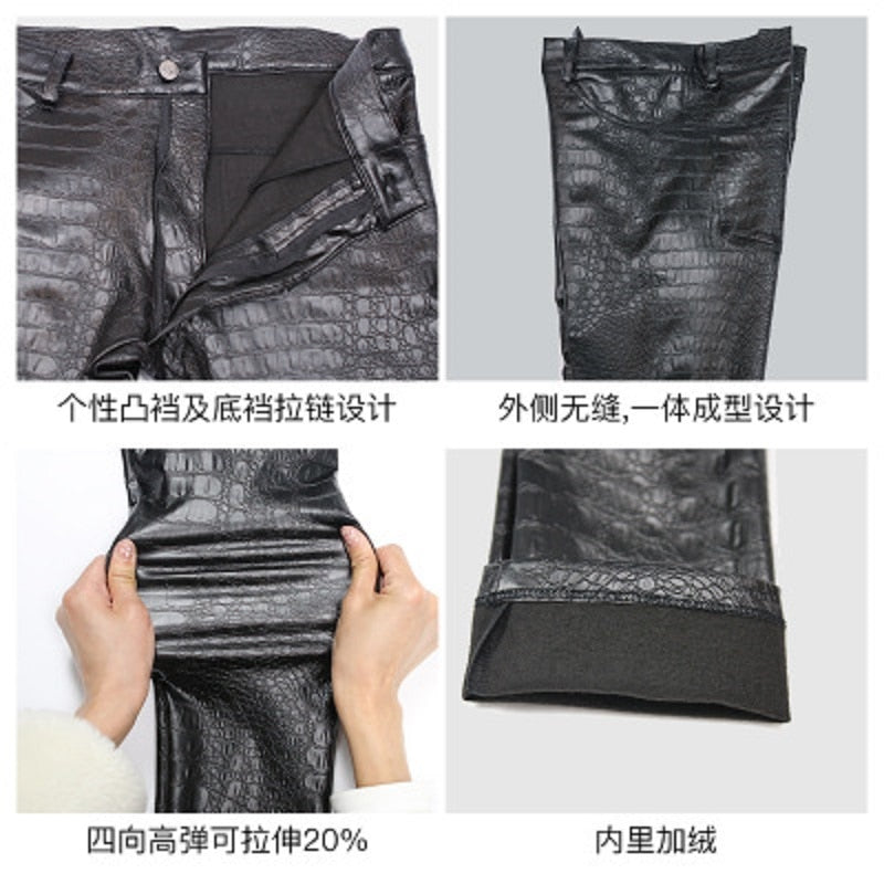 Crocodile Pattern PU Leather Motorbike Pants