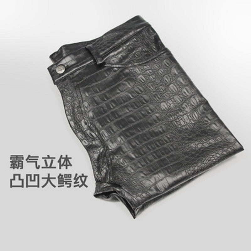 Crocodile Pattern PU Leather Motorbike Pants