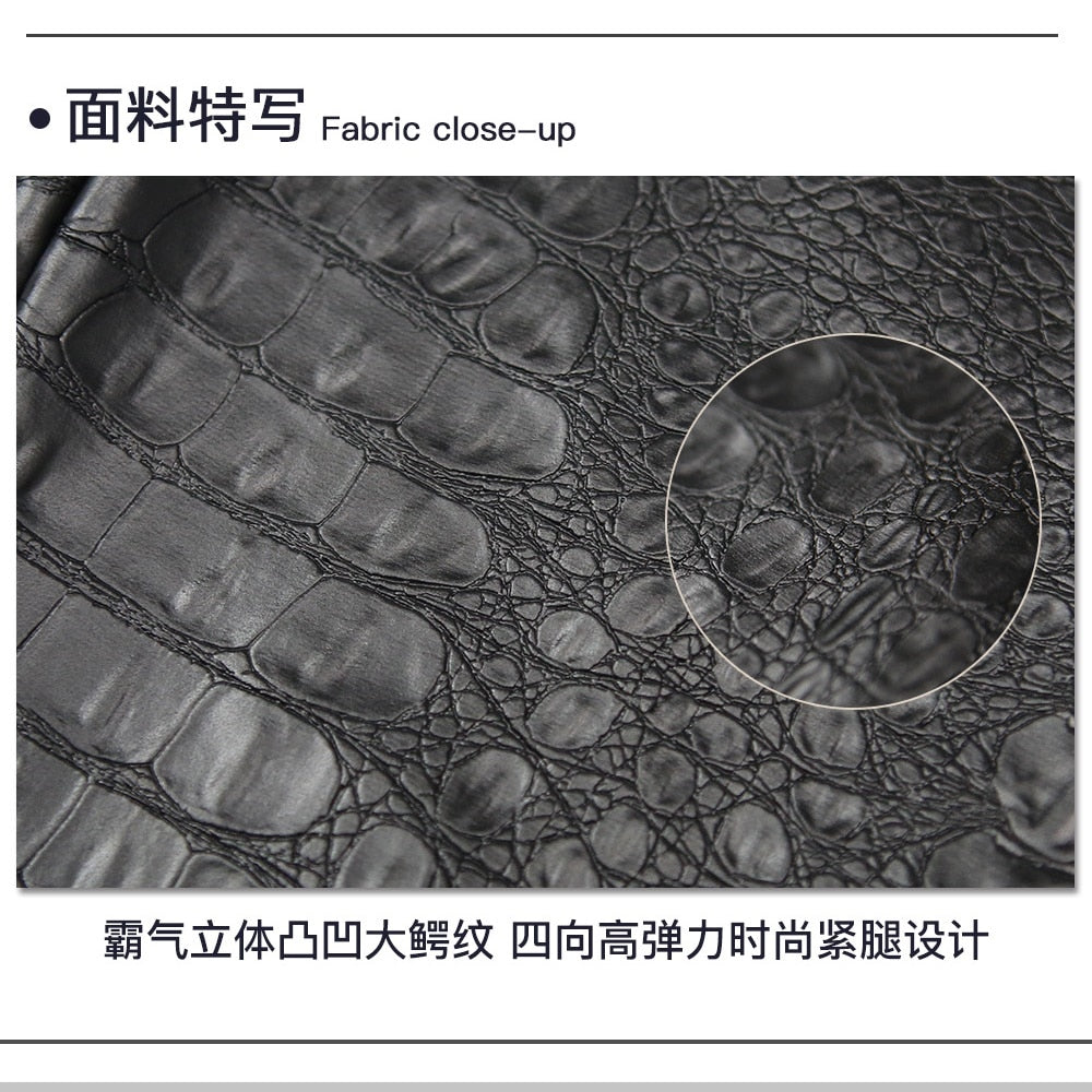 Crocodile Pattern PU Leather Motorbike Pants