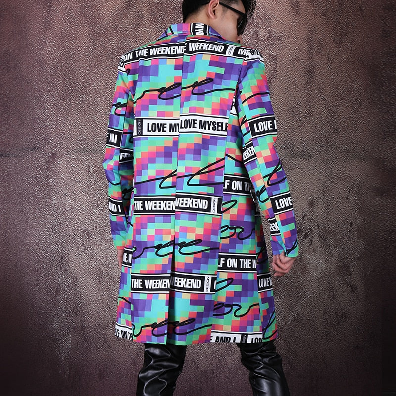 Colorful Personality Printing Hip Hop Long Casual Style Men Blazer