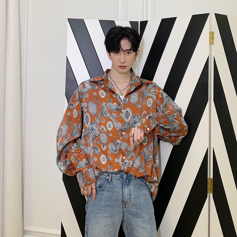 Paisley Retro Style Print Long Sleeve Men Shirt