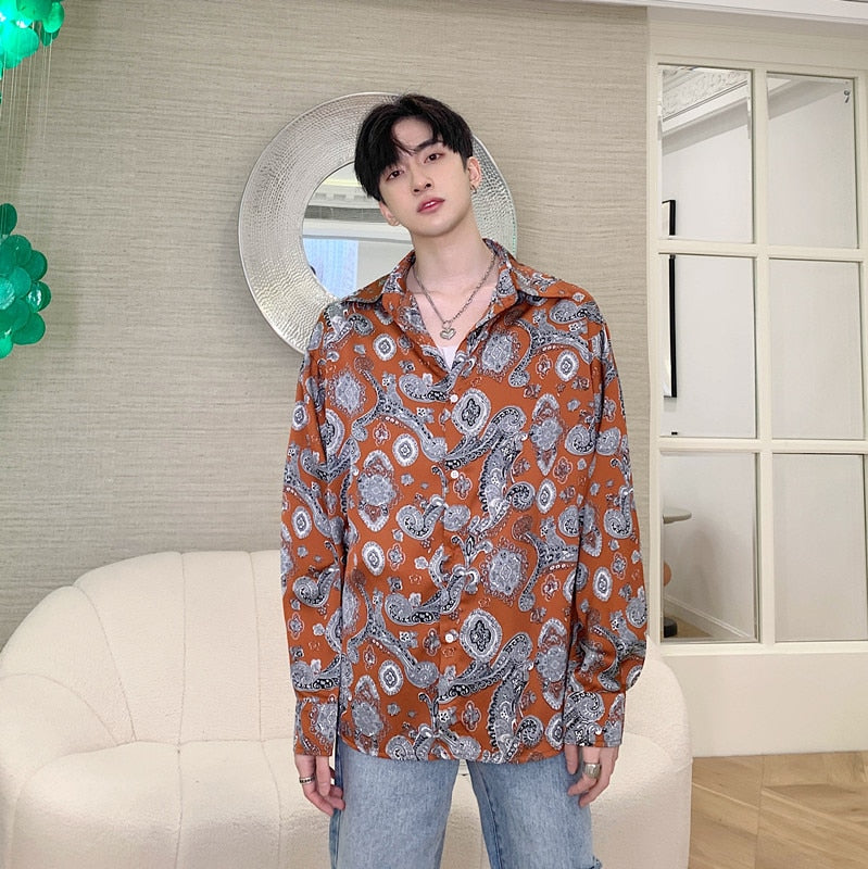 Paisley Retro Style Print Long Sleeve Men Shirt