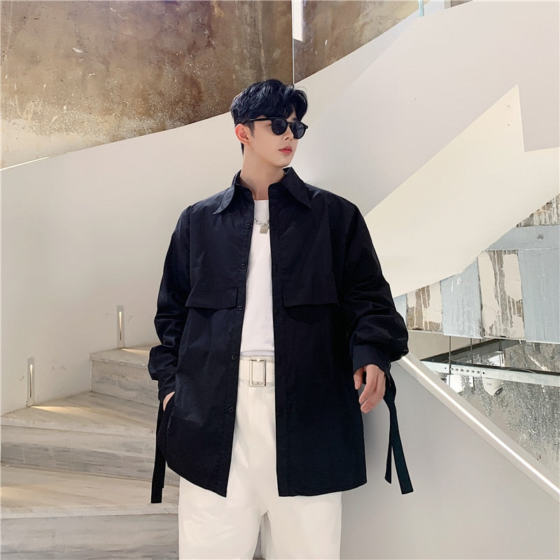 Chemise monochrome homme avec manches ruban nouées