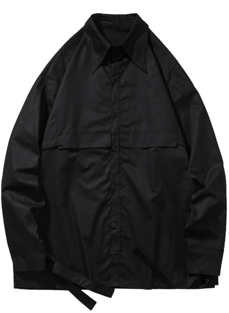 Men Monochrome Shirt with Tied Ribbon Sleeves