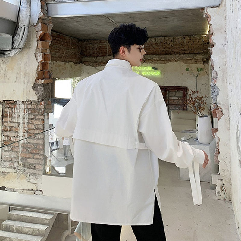 Men Monochrome Shirt with Tied Ribbon Sleeves