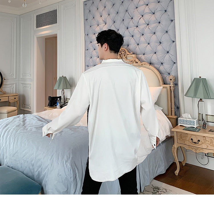 Camisa casual de manga larga de gasa con lentejuelas para hombre